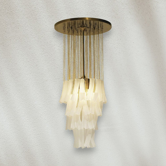 Modern Chandelier with Gold Chains and White Glass Shades