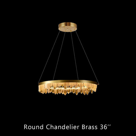 36 Inch Round Modern Chandelier Brass & Clear Geode Quartz Crystal Hanging Light - GILDLAMPS