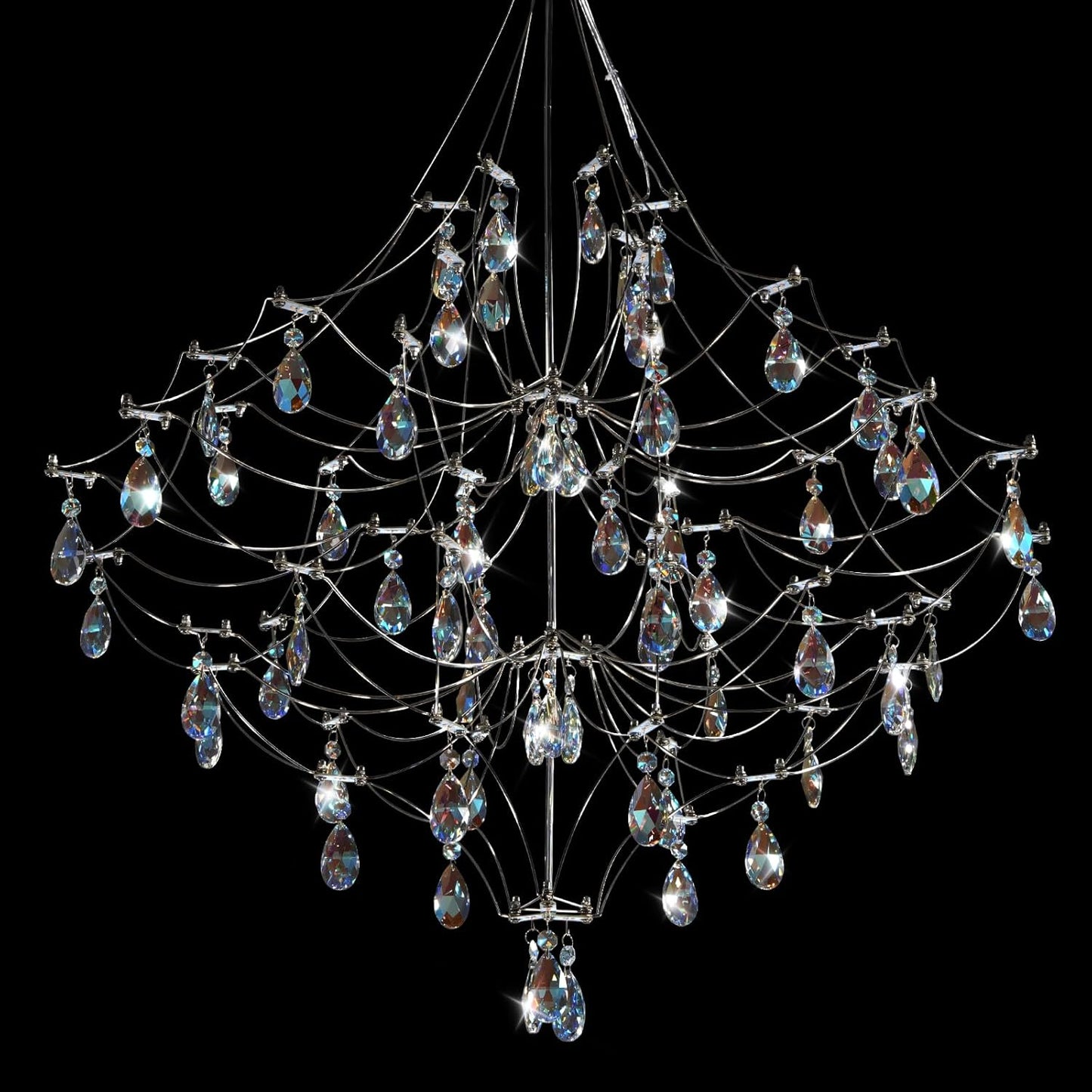Silver 31.5 inch Round Crystal Raindrop Chandelier for Modern Homes