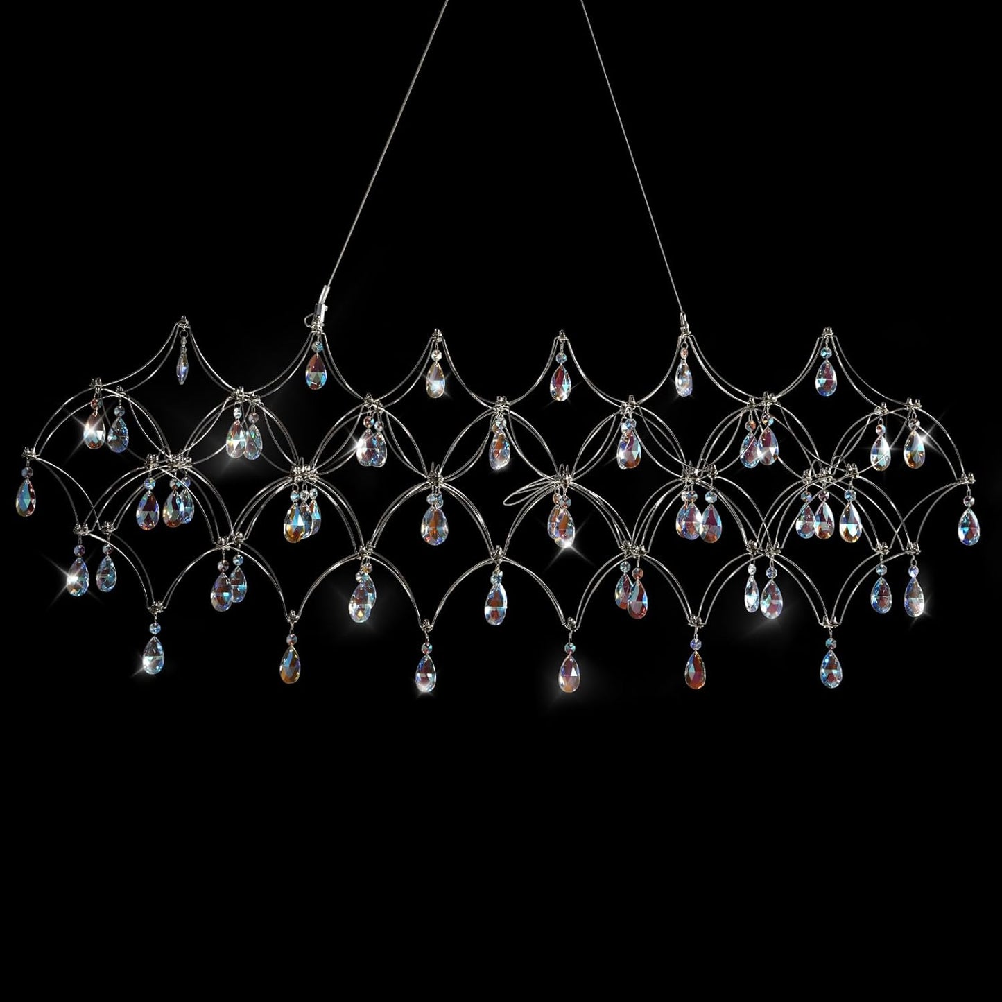 Large Silver Rectangle Crystal Chandelier 49.2 inch Modern Luxury Raindrop Light
