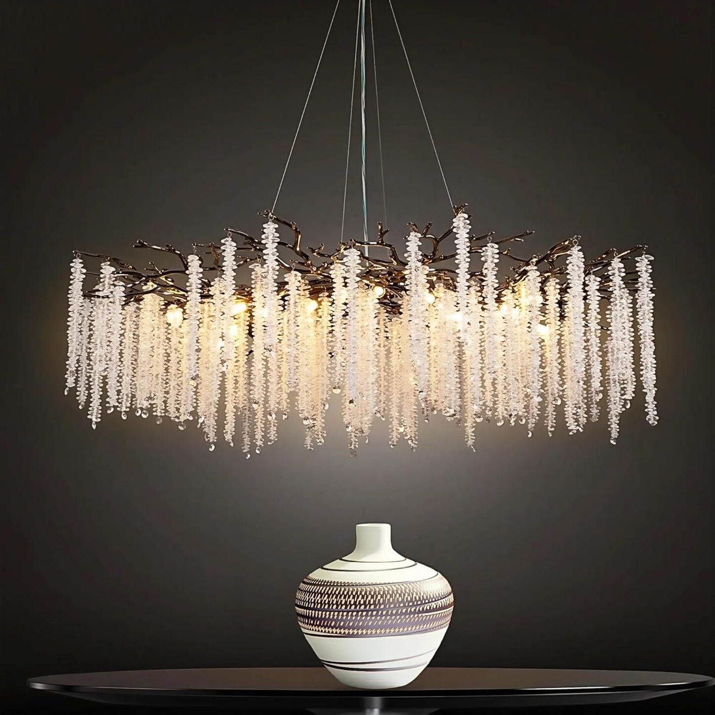 47.2 inch Black Modern Crystal Chandelier for Dining Rooms