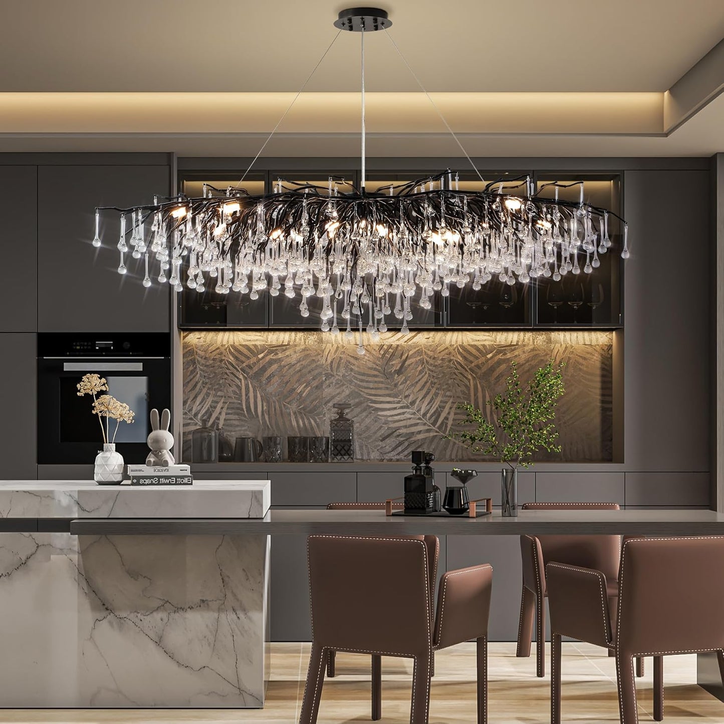 63 inch Black 15-Light Modern Crystal Tree Branch Chandelier