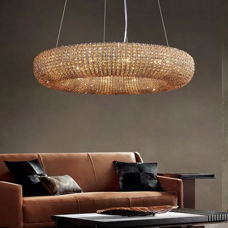 Amber Luxury Crystal Smoke Round Chandeliers 31 inch, 41 inch, 59 inch
