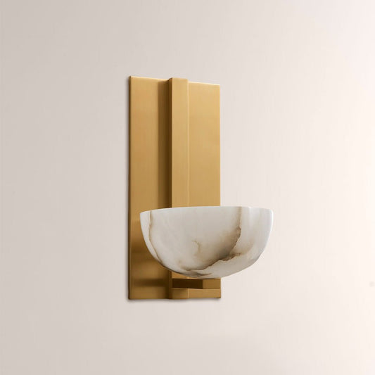 Briar Alabaster Bowl Wall Sconce with Brass Backplate - GILDLAMPS
