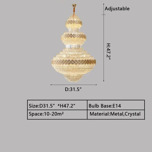 Extra Large Multi - layers Gold Luxury Crystal Chandelier Modern Empire Decrative Crystal Light For Living Room/Foyer/Staircase - GILDLAMPS