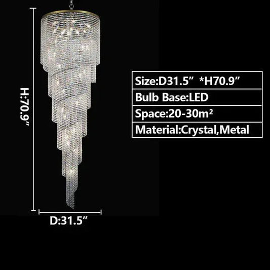 Extra Large Spiral Tiered Long Crystal Chandelier Luxury Crystal Tassel Light Fixture For Staircase/Entryway - GILDLAMPS