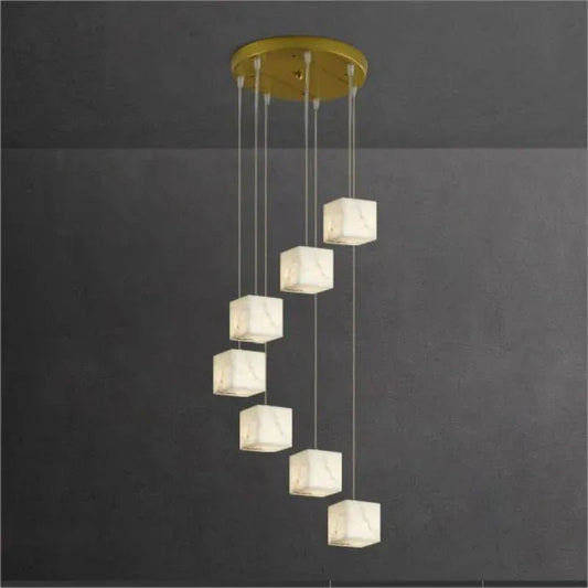 Gavin Alabaster Cube Foyer Staircase Long Chandelier 7/ 9/ 12/ 18/ 25/ 36 Lights - GILDLAMPS