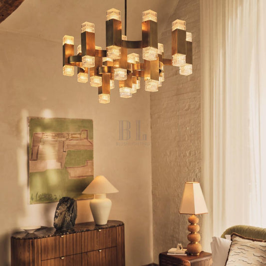 Kennedy Glass Chandelier 32"W - GILDLAMPS