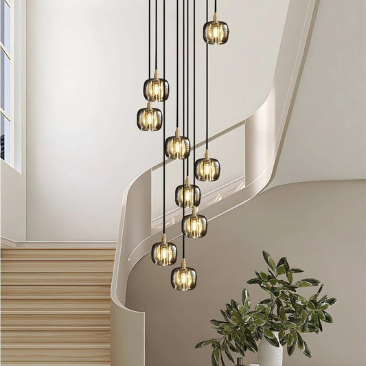 Long Spiral Cubes Crystal Chandelier for Staircase - GILDLAMPS