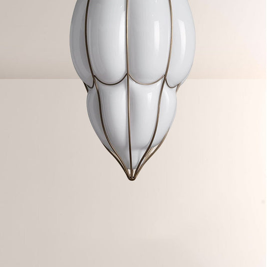Mara Caged Opal Glass & Brass Large Pendant - GILDLAMPS