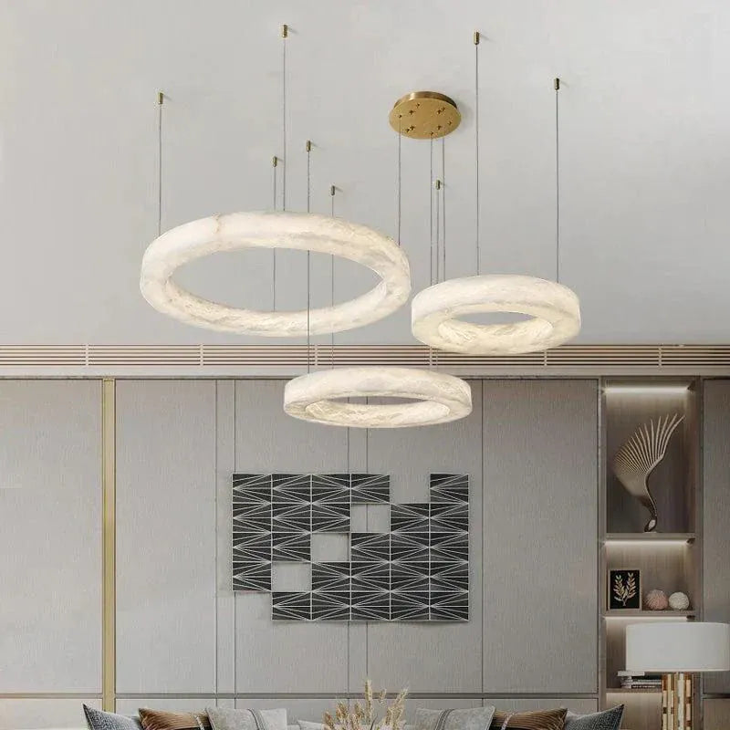 Modern Aurora Alabaster Round Chandelier For Living Room 19.7 inch, 27.6 inch, 35.4 inch