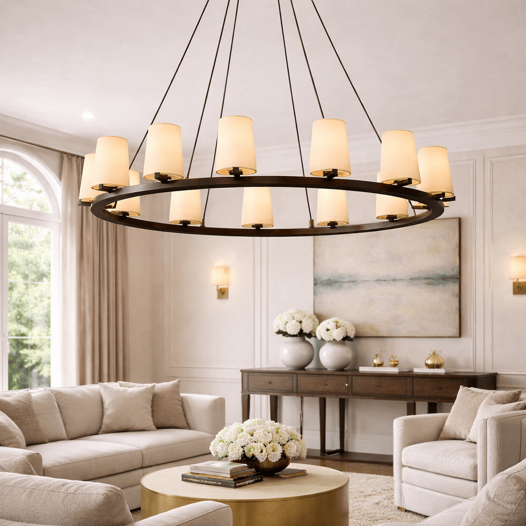 Puailace Fabric Shade Round Chandelier - GILDLAMPS