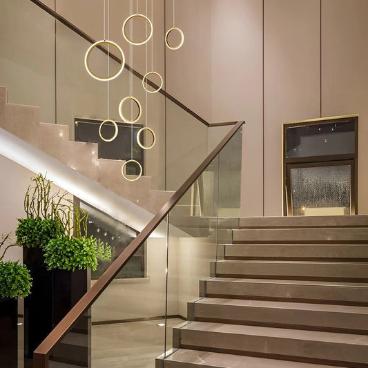 Ring Staircase Chandelier Light Gold LED Ceiling Light - GILDLAMPS