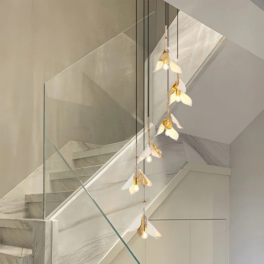 Staircase Chandelier Ideas Art Ceramic Flower Ceiling Light - GILDLAMPS