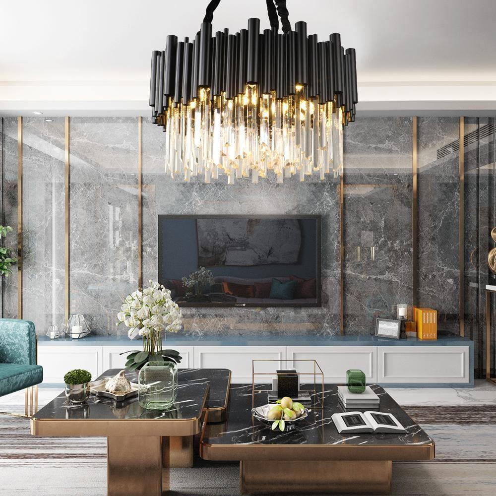 Fusion Modern Classic Black Round Crystal Chandelier 24"/ 32"
