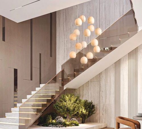 Arica Round Gold Chandelier with Natural Alabaster Stone Shades