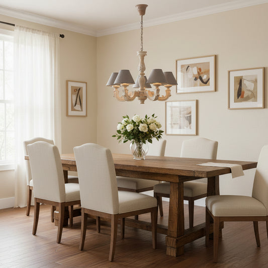 Classic Wood Chandelier with Fabric Shades