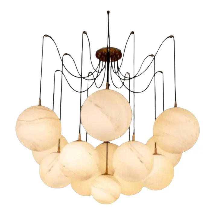 Terry Spider Alabaster Ball Chandelier, Luxurious Alabaster Chandelier