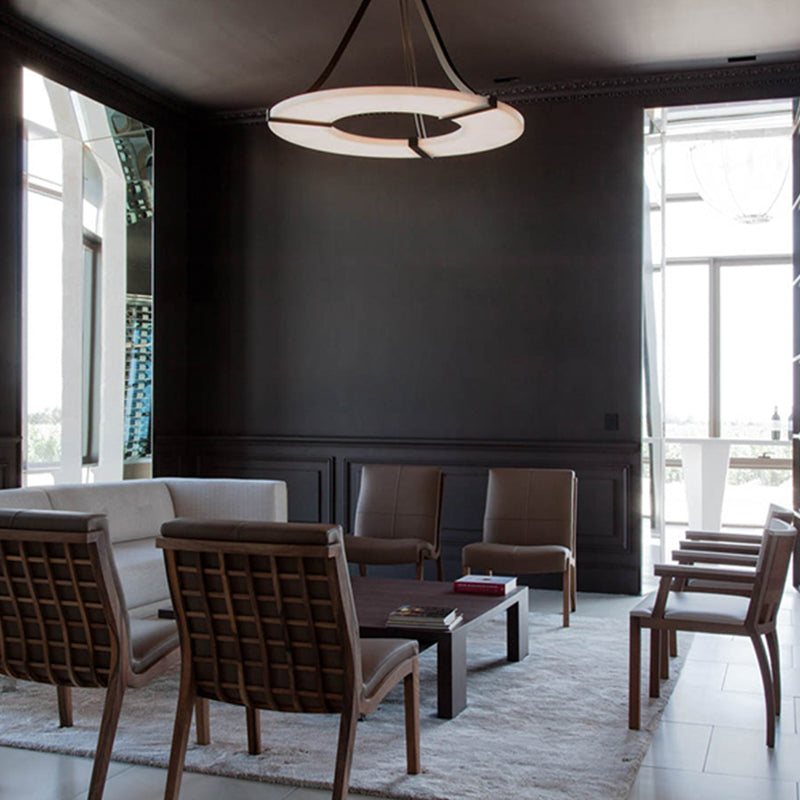 Maxine Modern Round Alabaster Plate Chandelier, Exquisite Illumination