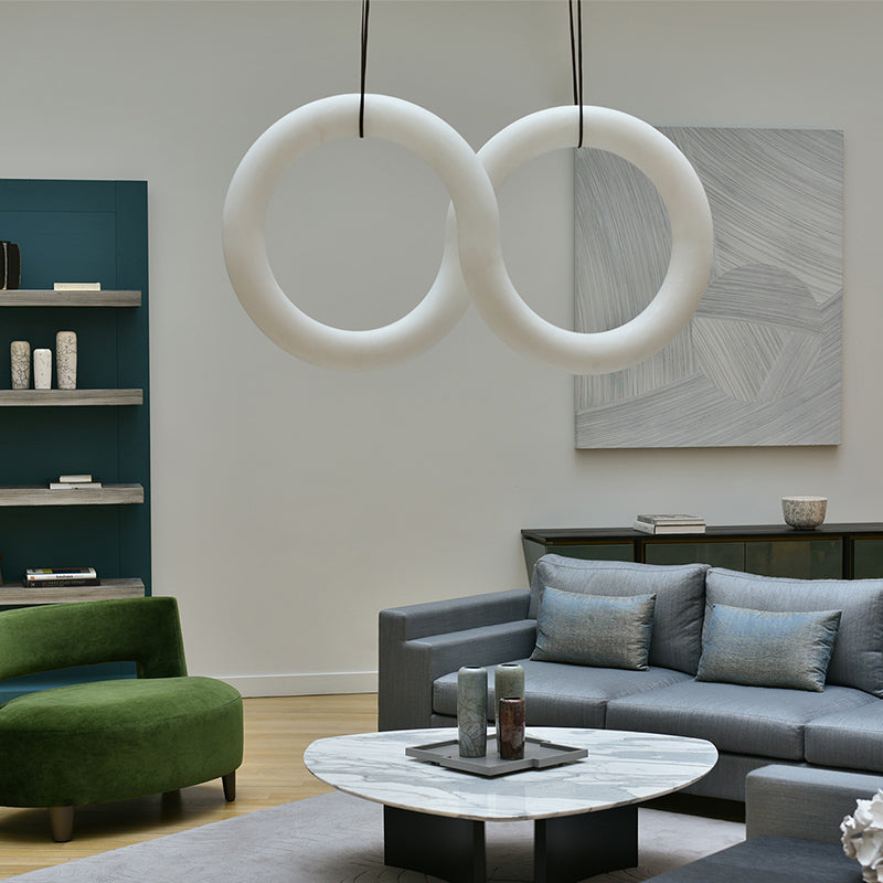 Oslo Infinity Symmetrical Alabaster Pendant Light For Living Room, Modern Designer Chandelier