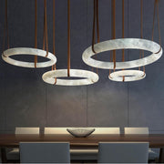 Oslo Pendant Alabaster Chandelier, Halo Ring Chandelier With Leather