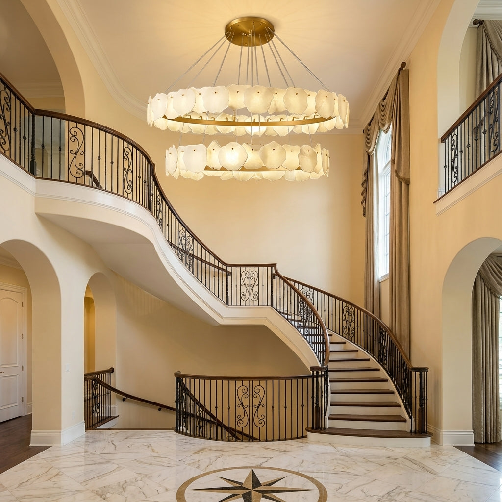 Aura Alabaster Multi-Tiered Round Chandelier