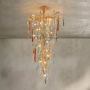 Modern Light Luxury Brass Branches Colored Glass Column Chandelier