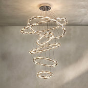 Oversized Multi-Tiered Rings Crystal Chandelier Modern Clear and Grey Crystal Ceiling Light Fixture For Staircase/Foyer/Hallway/Entryway