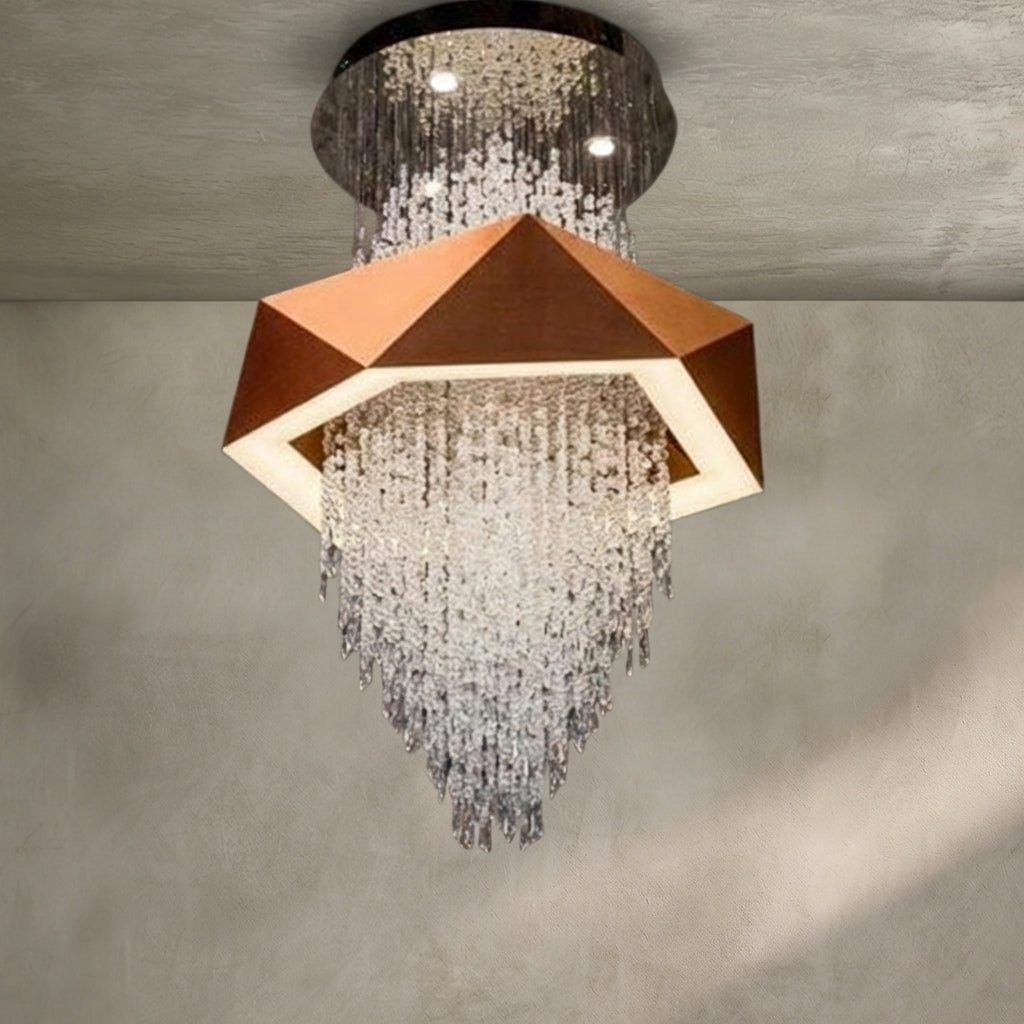 Duplex Living Room Crystal Pendant Chandelier Luxury Hotel Entryway Ceiling Light Fixture In Gold Finish