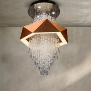 Duplex Living Room Crystal Pendant Chandelier Luxury Hotel Entryway Ceiling Light Fixture In Gold Finish