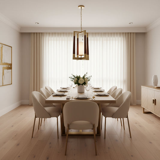 Modern Pendant Light with Wood and Metal Frame