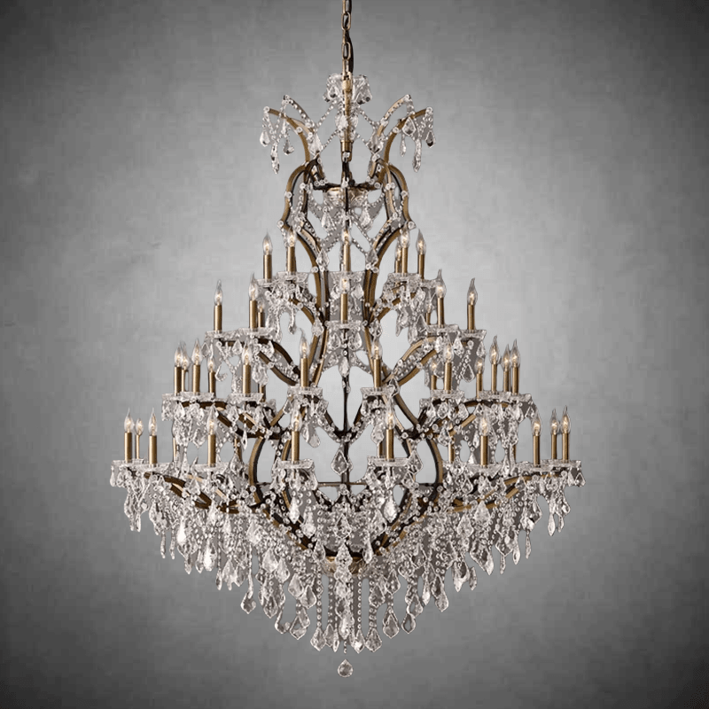 19th C. Romoco Iron & Crystal Round Chandelier 101" - GILDLAMPS