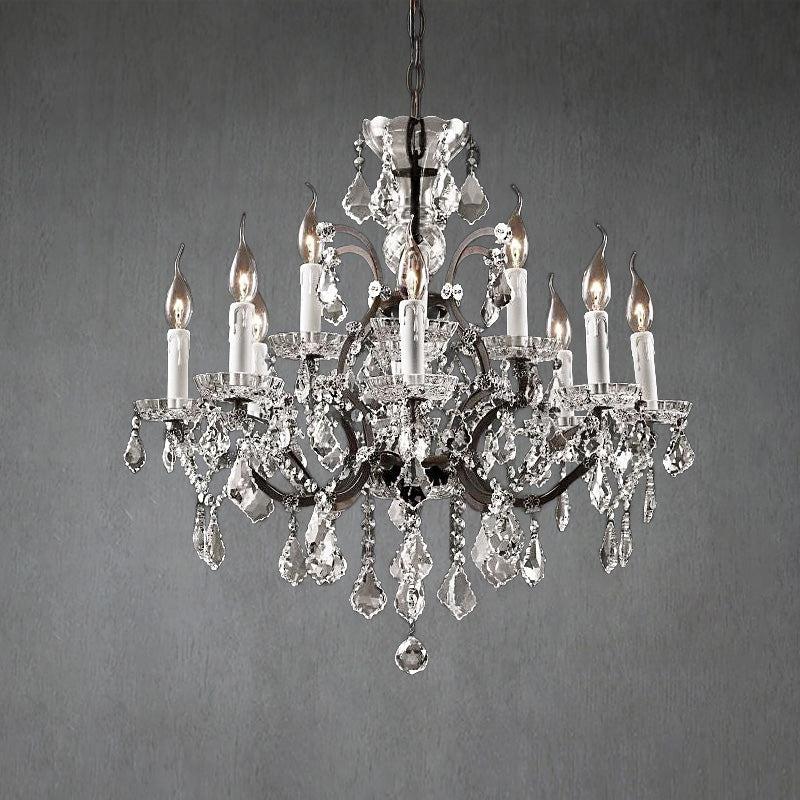 19th C. Romoco Iron & Crystal Round Chandelier 28" - GILDLAMPS