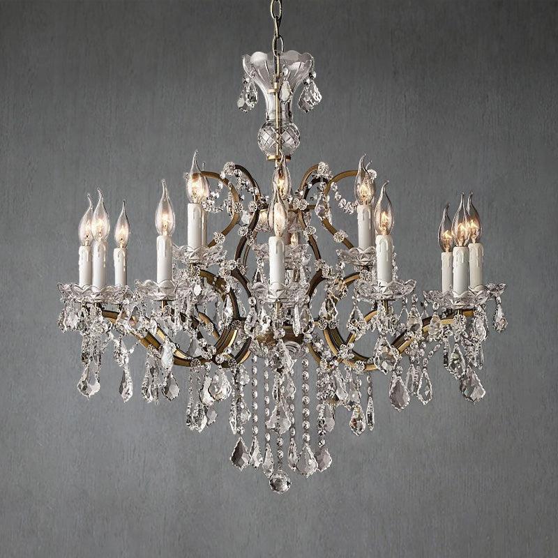 19th C. Romoco Iron & Crystal Round Chandelier 33" - GILDLAMPS