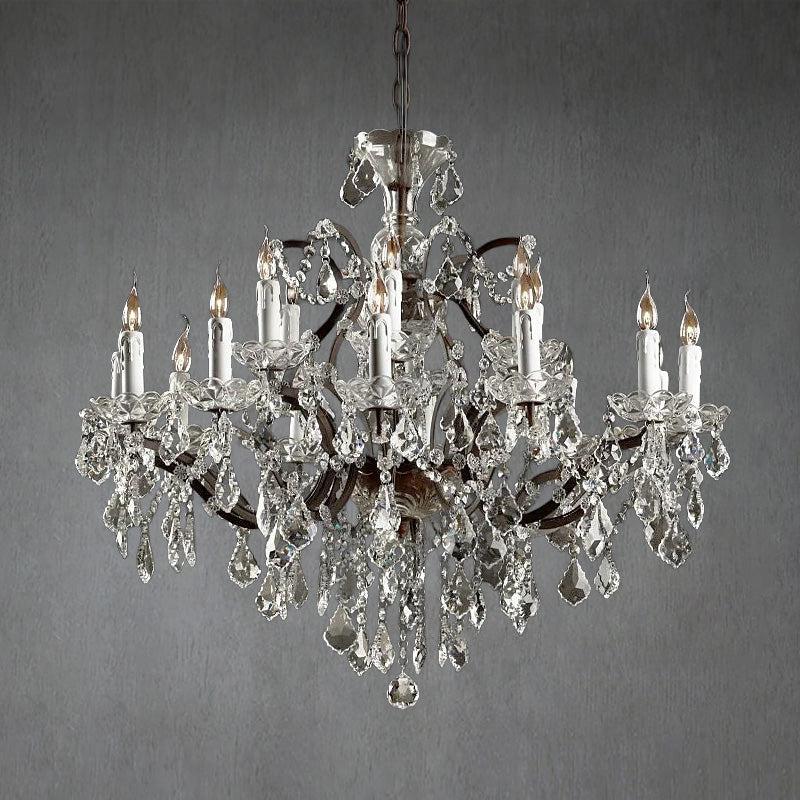 19th C. Romoco Iron & Crystal Round Chandelier 33" - GILDLAMPS