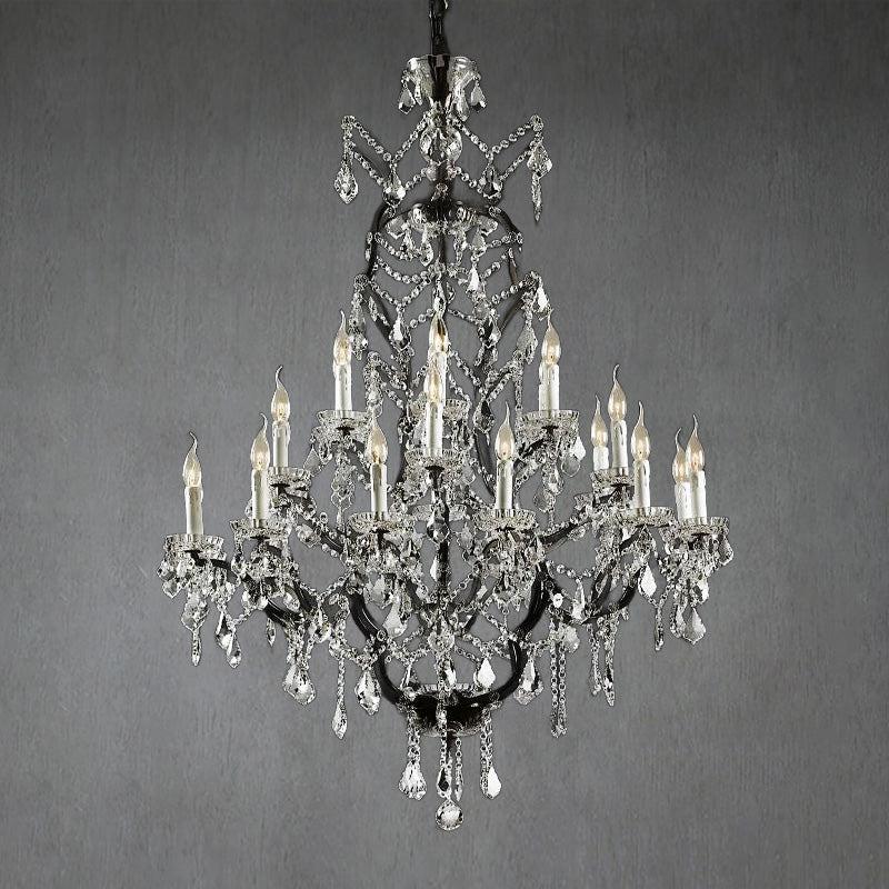 19th C. Romoco Iron & Crystal Round Chandelier 40" - GILDLAMPS