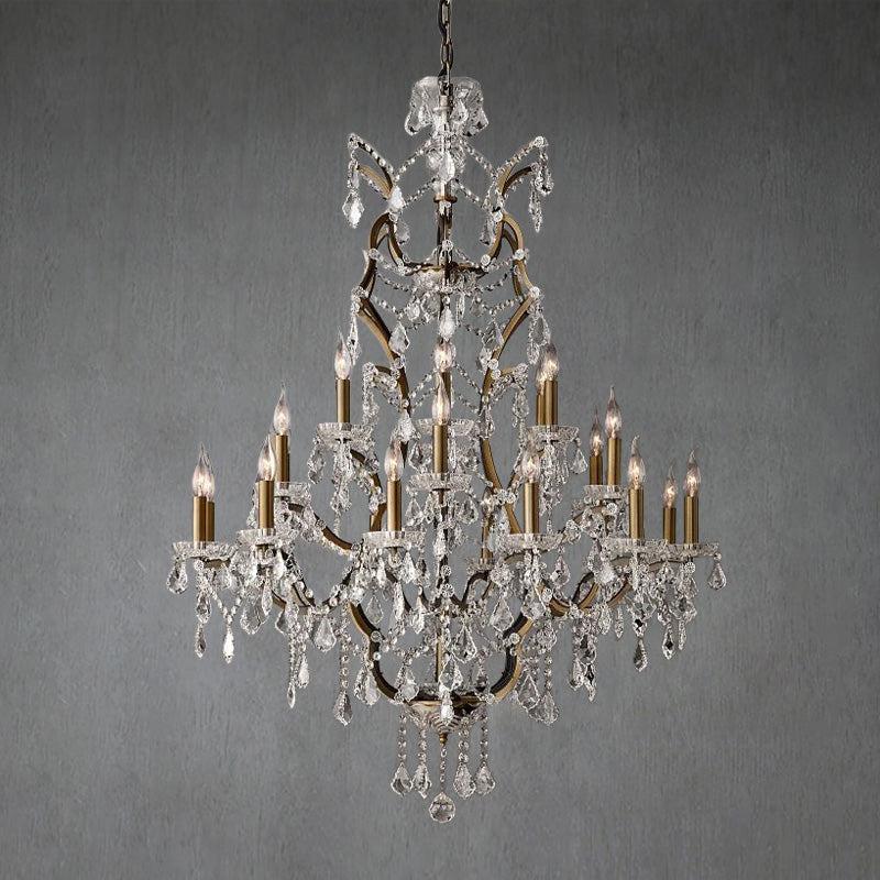 19th C. Romoco Iron & Crystal Round Chandelier 40" - GILDLAMPS