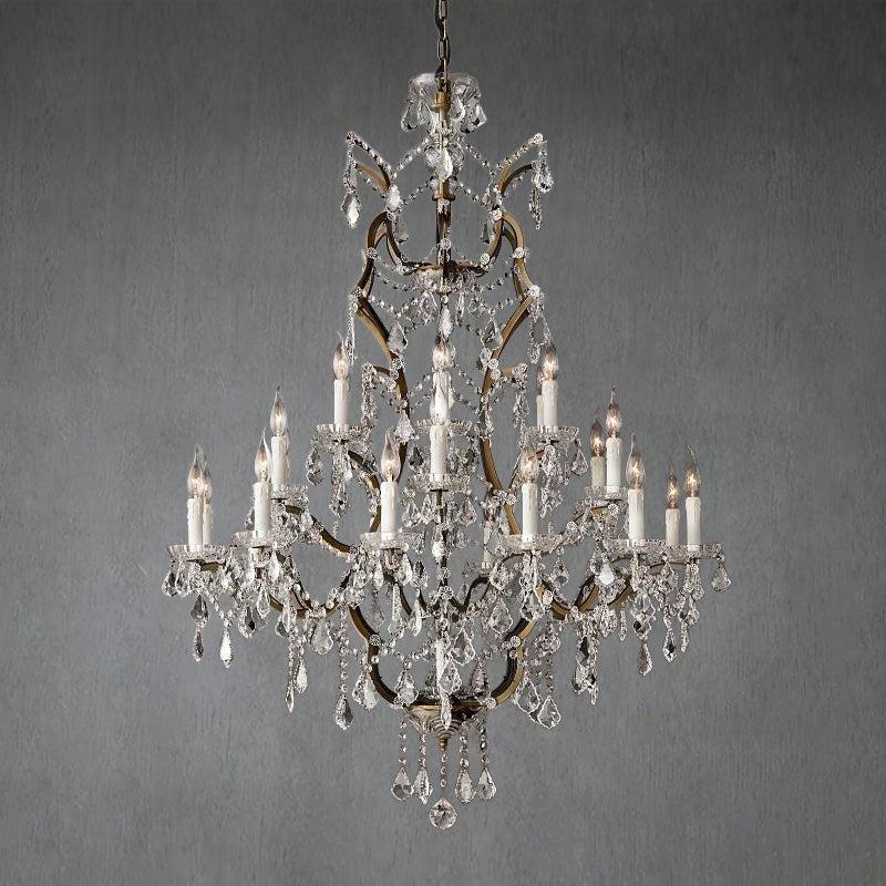 19th C. Romoco Iron & Crystal Round Chandelier 40" - GILDLAMPS