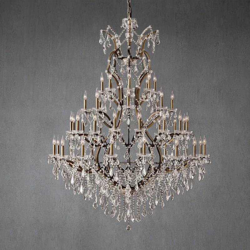 19th C. Romoco Iron & Crystal Round Chandelier 60" - GILDLAMPS