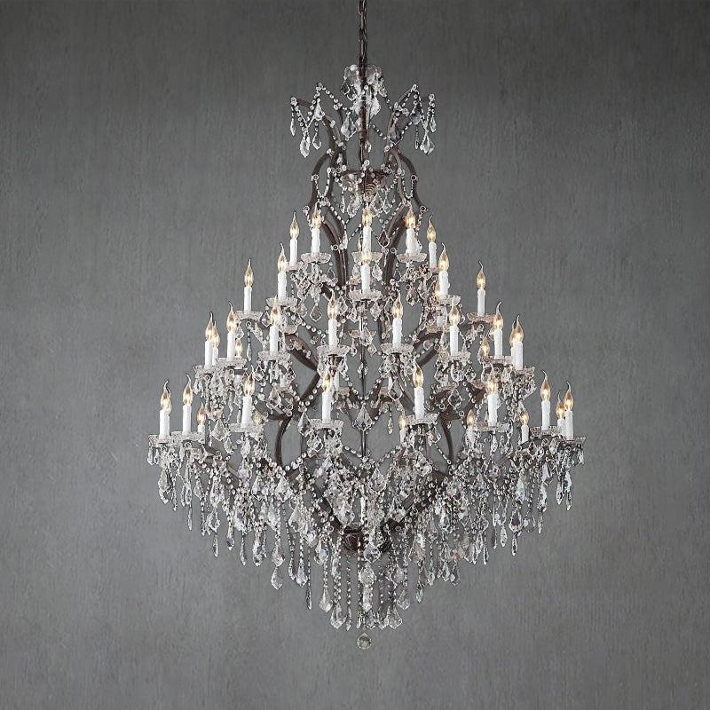 19th C. Romoco Iron & Crystal Round Chandelier 60" - GILDLAMPS