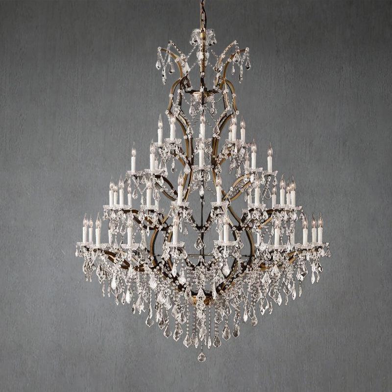 19th C. Romoco Iron & Crystal Round Chandelier 60" - GILDLAMPS