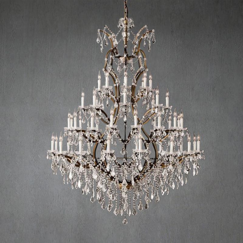 19th C. Romoco Iron & Crystal Round Chandelier 60" - GILDLAMPS