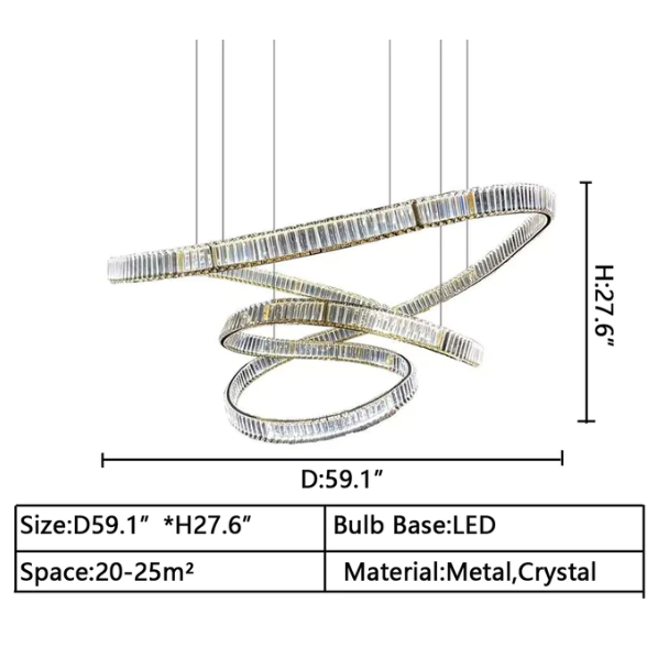 Elegant Restaurant Rings Crystal Chandelier Foyer Living Room Ceiling Pendant Light Fixture
