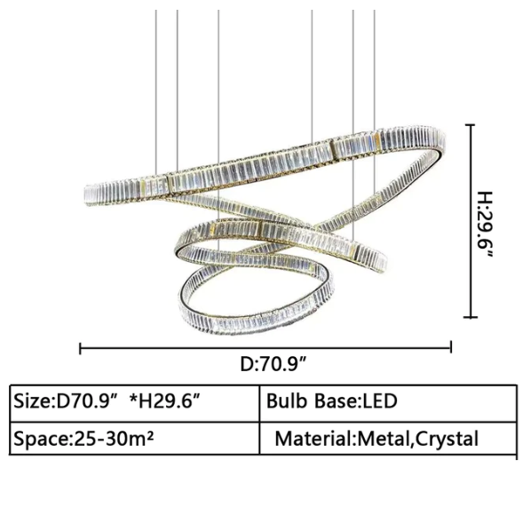 Elegant Restaurant Rings Crystal Chandelier Foyer Living Room Ceiling Pendant Light Fixture