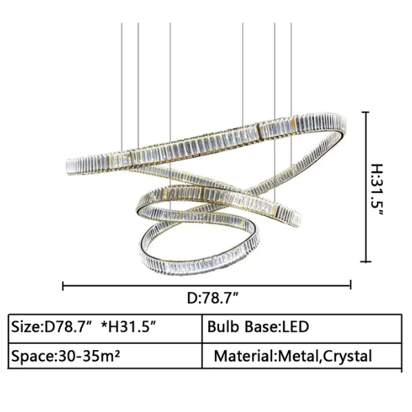 Elegant Restaurant Rings Crystal Chandelier Foyer Living Room Ceiling Pendant Light Fixture
