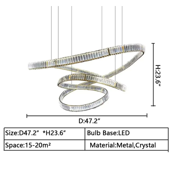 Elegant Restaurant Rings Crystal Chandelier Foyer Living Room Ceiling Pendant Light Fixture