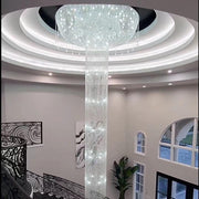 Extra Large Flush Mount Silver Waterfall Luxury Ceiling Crystal Chandelier for High-ceiling Living Room/Duplex Hall