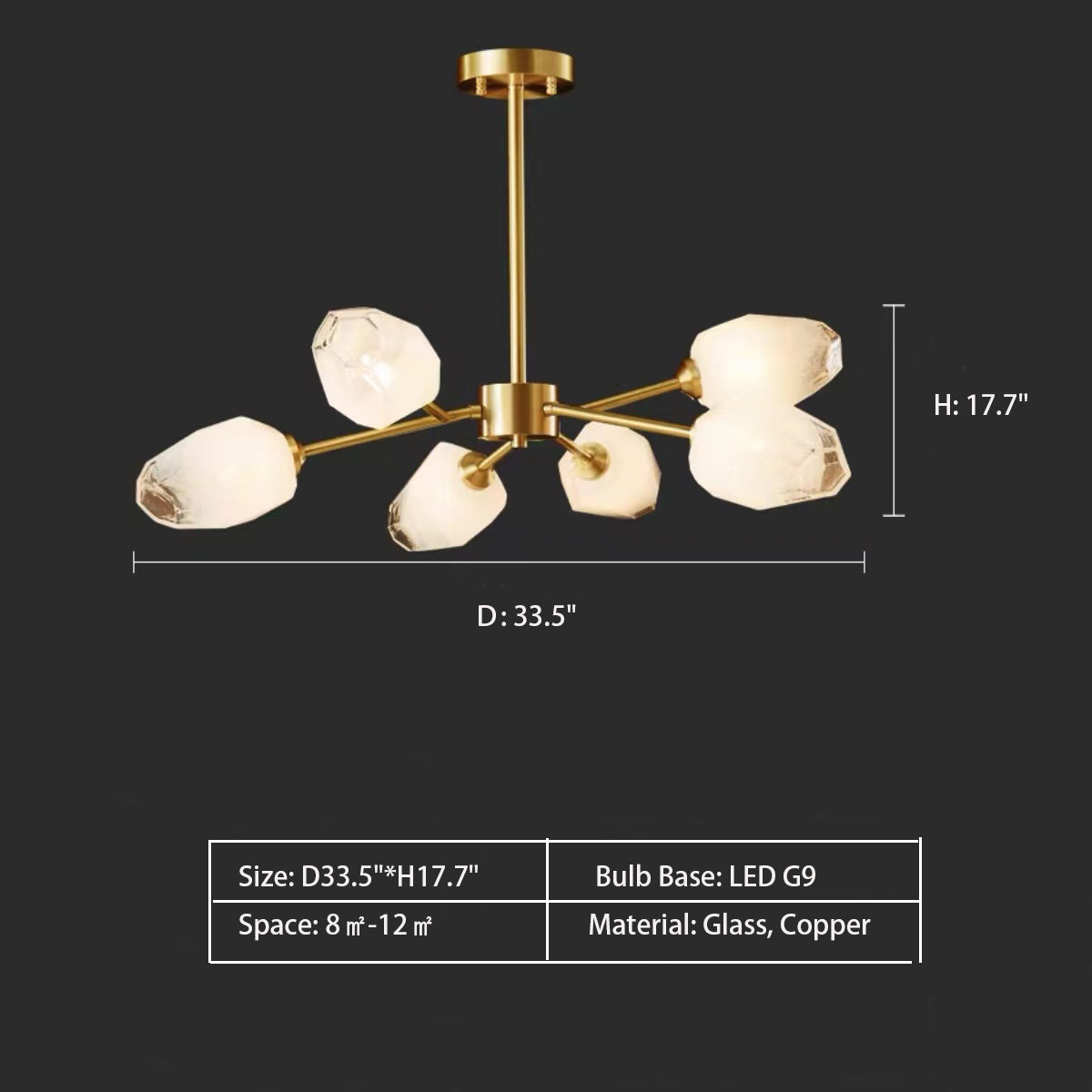 Oversized Modern Sputnik Facet Multiple Glass Chandelier for Living Room/Bedroom
