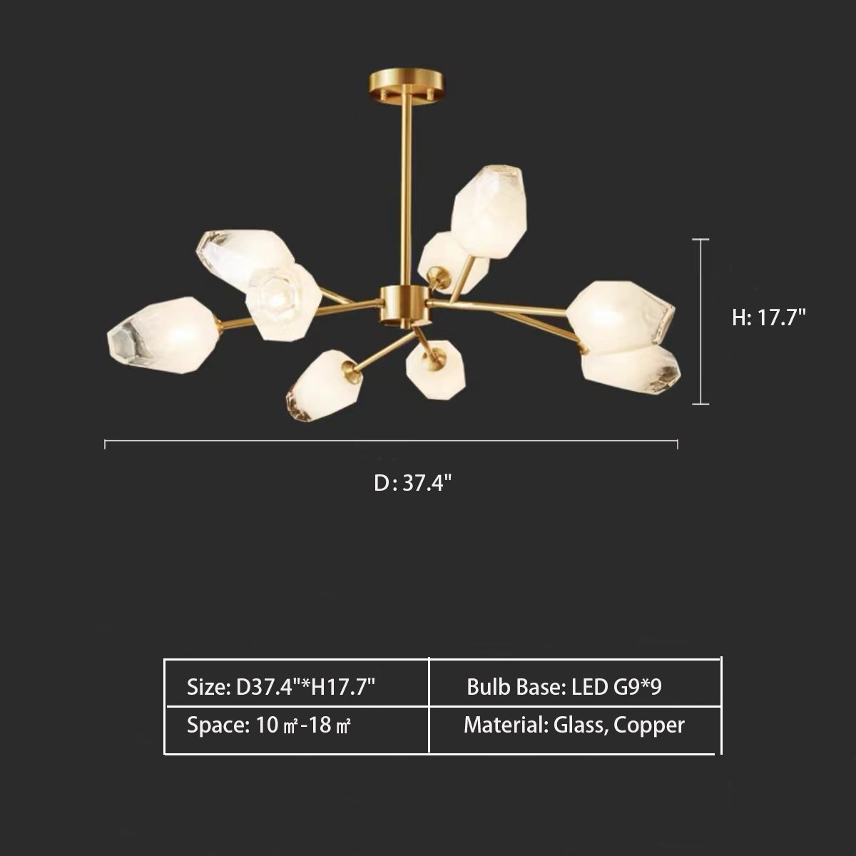 Oversized Modern Sputnik Facet Multiple Glass Chandelier for Living Room/Bedroom