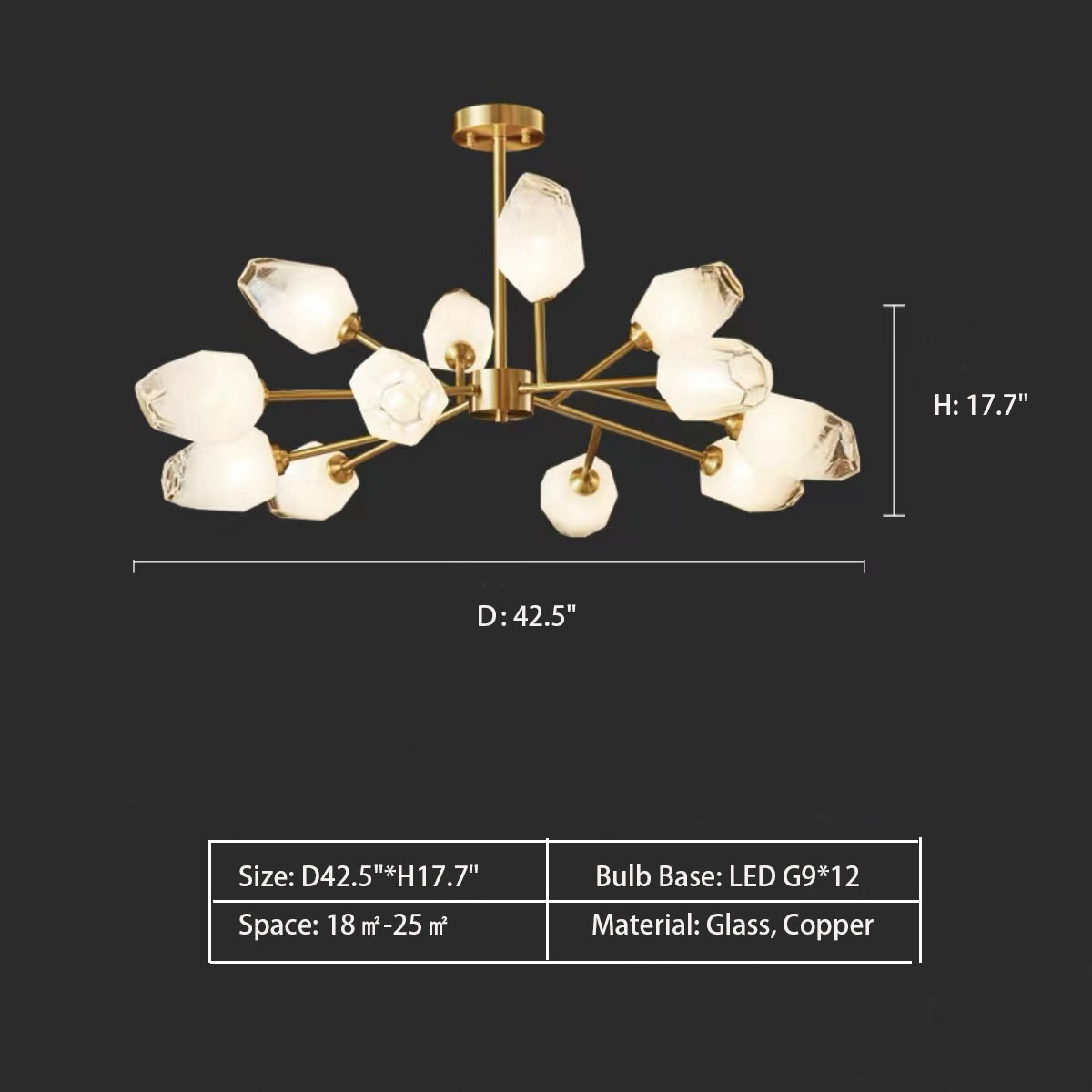 Oversized Modern Sputnik Facet Multiple Glass Chandelier for Living Room/Bedroom